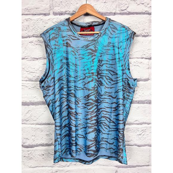 Lip Service Womens XL Vintage Y2K Goth Punk Rave Glam Tiger Stripe Muscle Tank - Picture 3 of 11